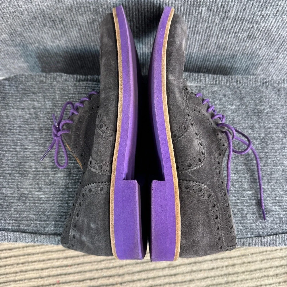 Bold! Long Wingtip Oxford Shoes Grey Suede Purple Sole Mens 9